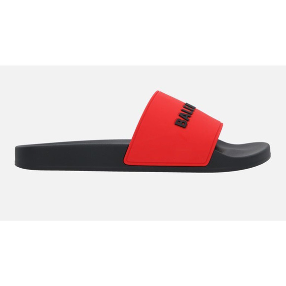 Balenciaga Black Red Bicolor Rubber Logo Slide Pool Sandal Flip Flop Flat 42 9 - Picture 3 of 12